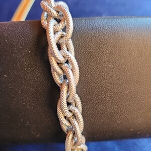 Vintage Germany Textured Link Chain Bracelet 8" Silvertone Mid Century